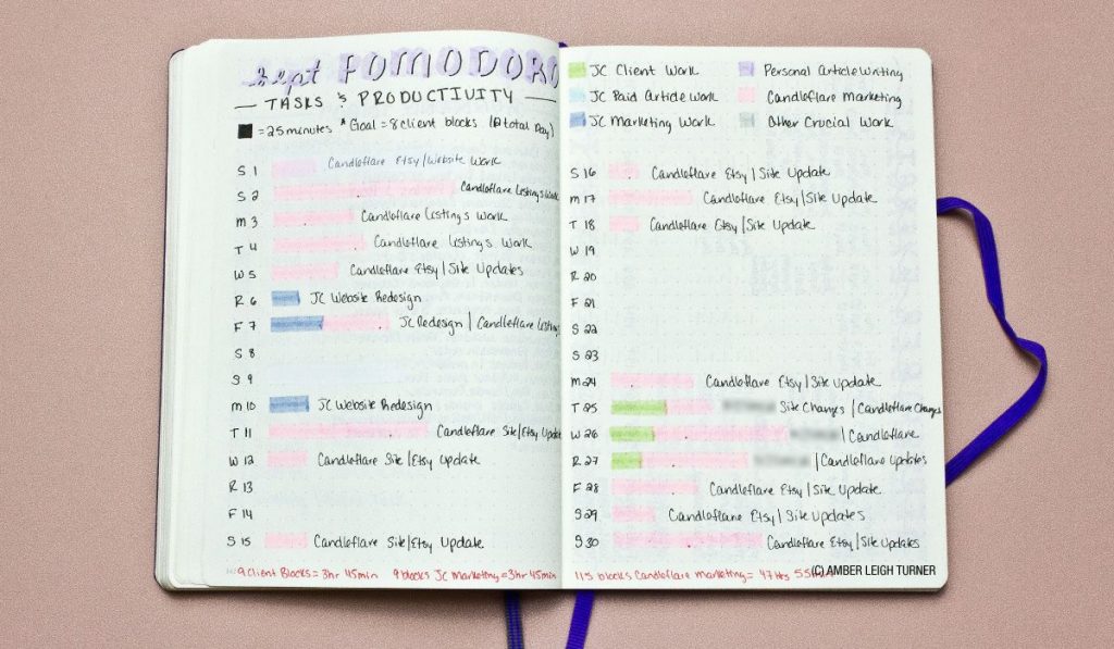 September 2018 Pomodoro Tracker Bujo Spread